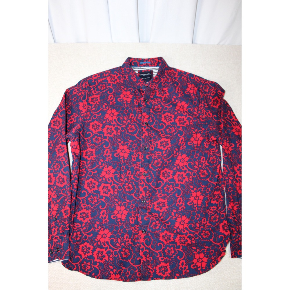 Denim & Flower Ricky Singh Mens XL Floral Paisley Button Down Shirt Navy Red